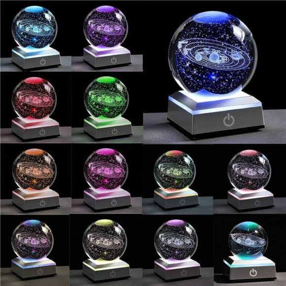 3D Solar System Crystal Ball with LED Colorful Lighting Touch Base, Solar System - Picture 3 of 6
